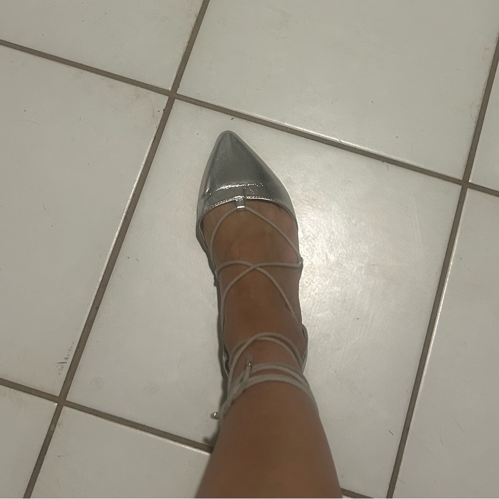 Forever 21 Metallic Silver Lace-Up Flats